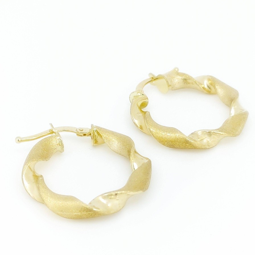 Pendientes Montoro | Argollas Oro 18K Rizadas Mate-Brillo 15Mm